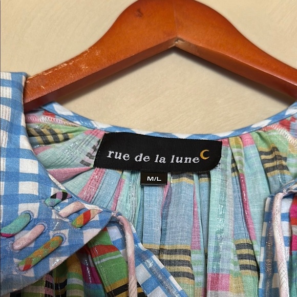 Rue de la lune  Plaid Blouse with Ruffled Collar - Picture 2 of 4